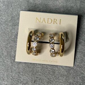 NWT Nadri Farrah Bezel Stone Hoop Set in Gold